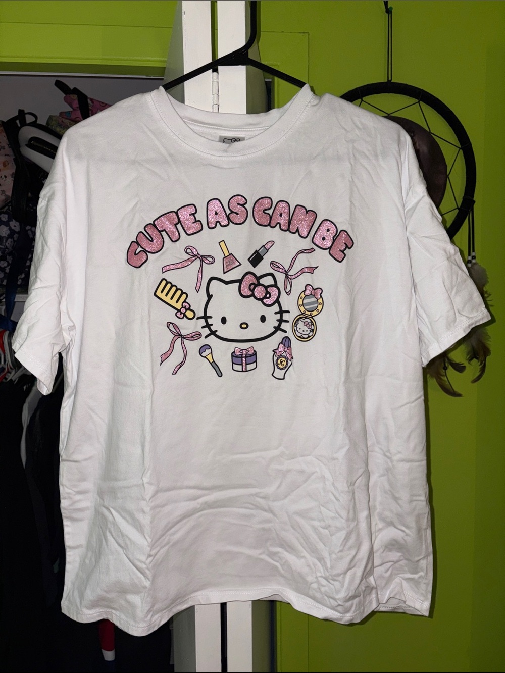 Sanrio Hello Kitty Bling White Tee with Pink Glitter Graphic XL
